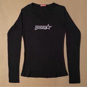 Pornstar black long sleep baby tee y2k skater